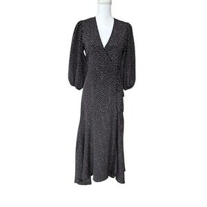 Freebird Belia‎ Belted Spot Dress V-Neck Long Sleeve Wrap Midi Dress XS